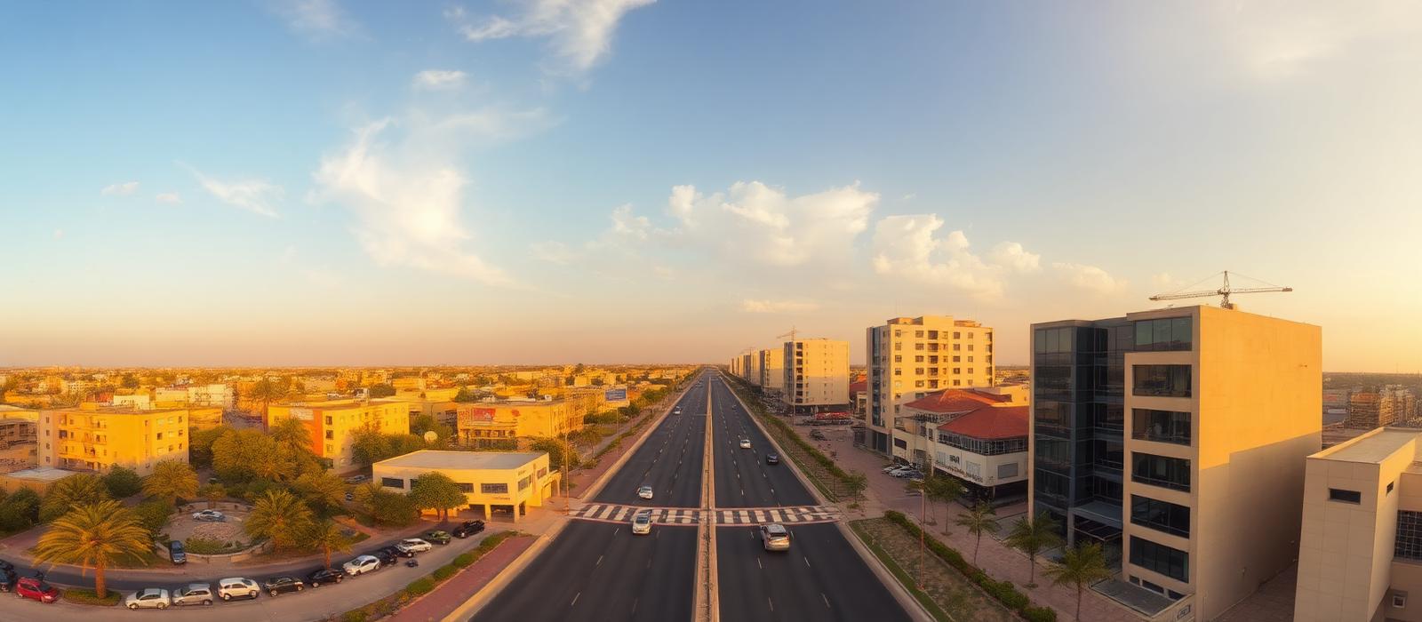 Vue du siège du mouvement sportif à N'Djamena au coucher du soleil